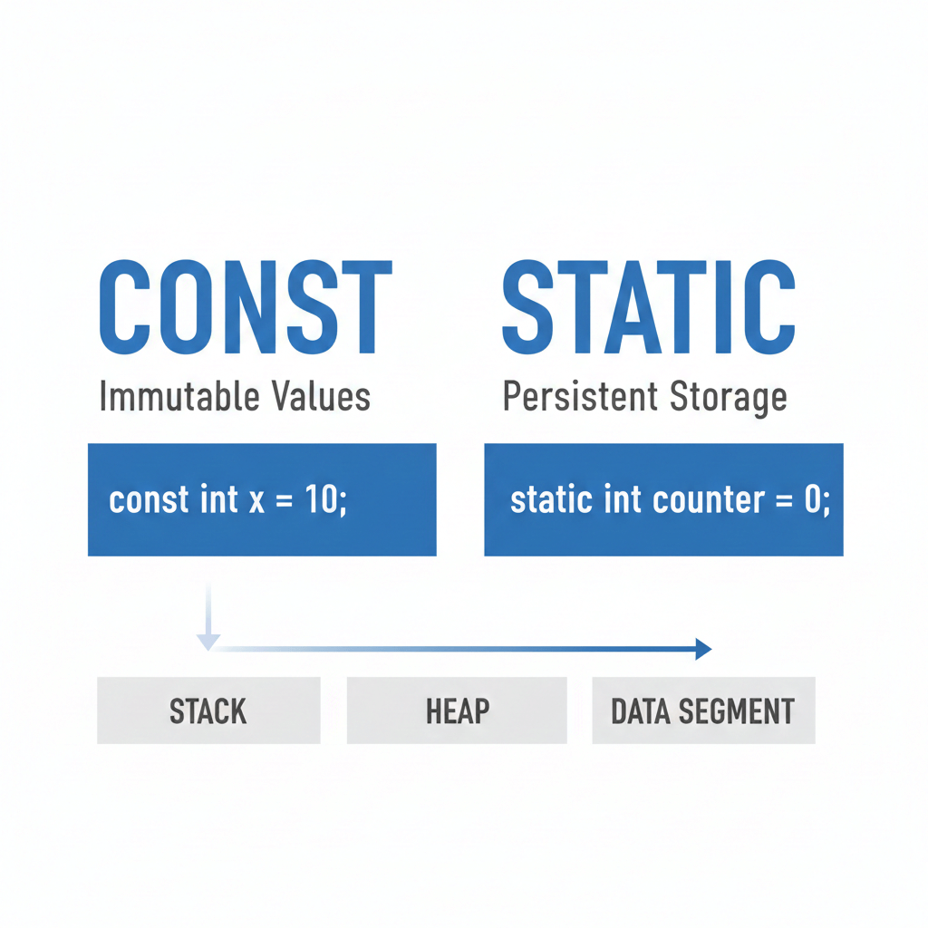 C'de const ve static